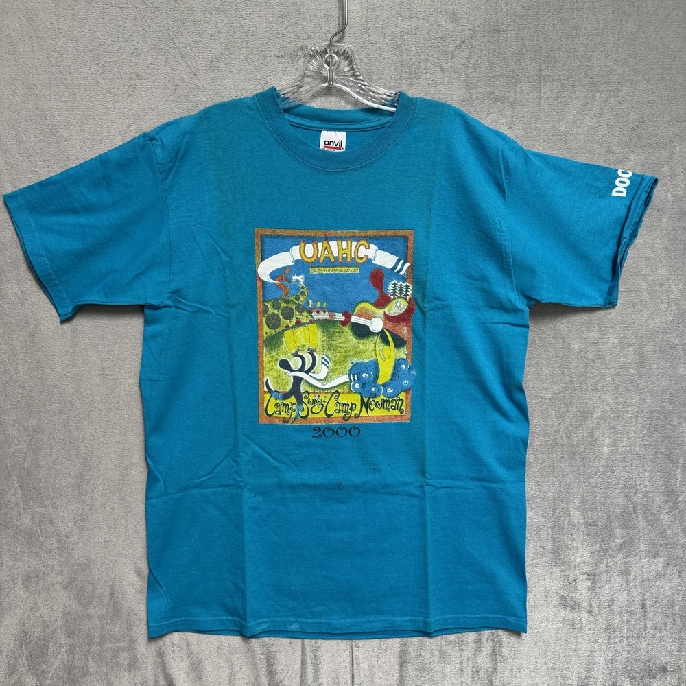Vintage Camp Swig Camp Newman Shirt Mens Large Blue UAHC Doctor Graphic 2000s